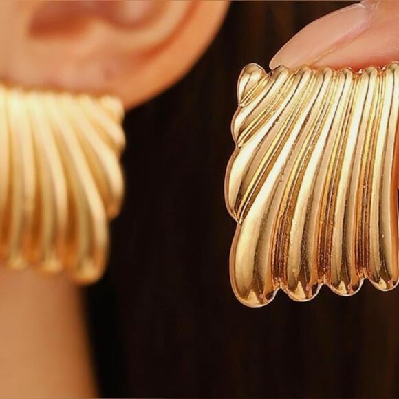 Gold Statement Stud Earrings - Picture 1 of 1